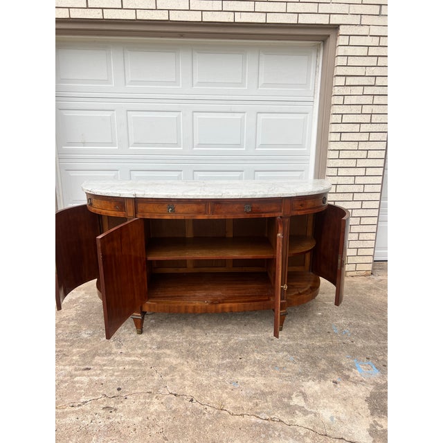 French 19th Century Louis XVI Mahogany Carrara Marble Top Demilune Sideboard For Sale - Image 6 of 12