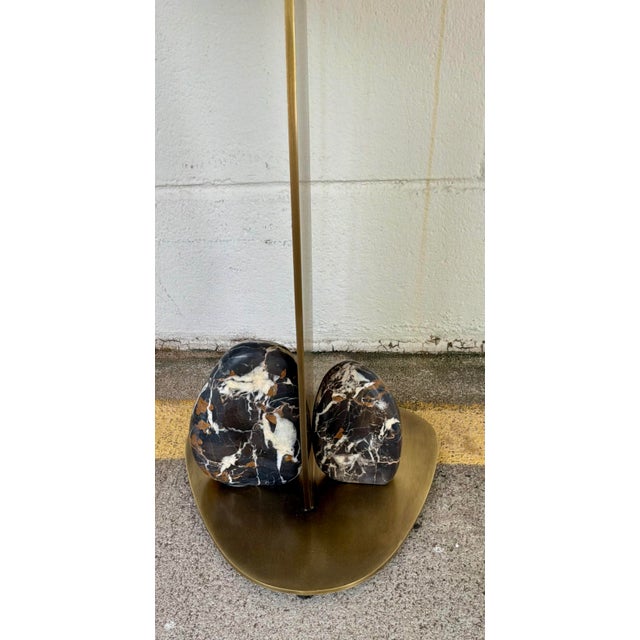 Original retail $1326, stylish Revelation Modern Michelangelo Marble Rock Formation Accent Table. Inform antique brass...