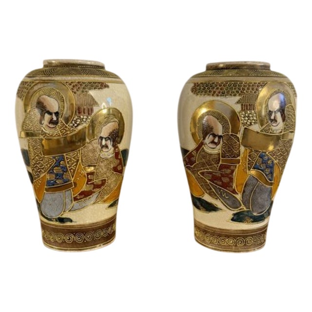 Antique Japanese Satsuma Vases, 1920, Set of 2 For Sale