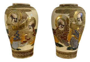Antique Japanese Satsuma Vases, 1920, Set of 2