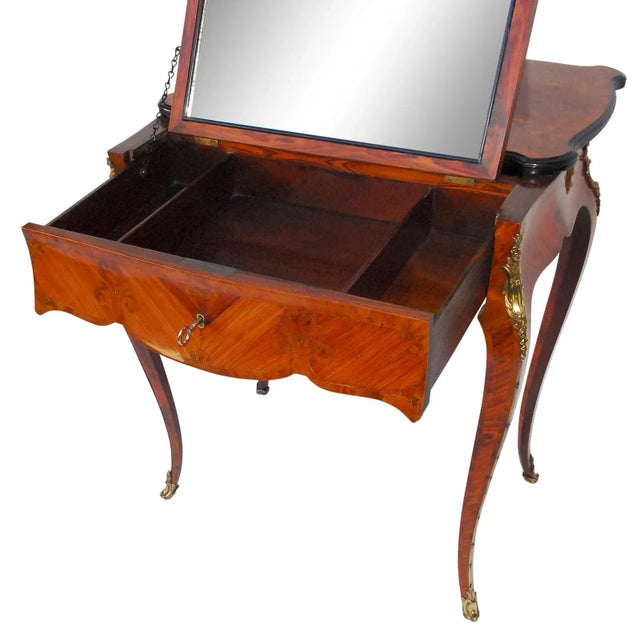 French 1860s French Kingwood & Thuya Wood Brass Inlaid Dressing Table For Sale - Image 3 of 9