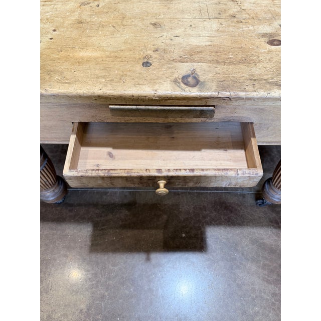 Brown Antique Primitive Pine Farmhouse Extension Table With Concealed Leaves For Sale - Image 8 of 12