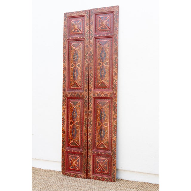 Pair of Handpainted Tall & Slim Moroccan Doors For Sale In Los Angeles - Image 6 of 12