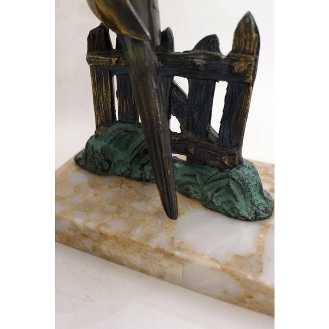 Metal Art Deco Style Parrot Bookends on Marbled Stone Bases, 1950s, Set of 2 For Sale - Image 7 of 10