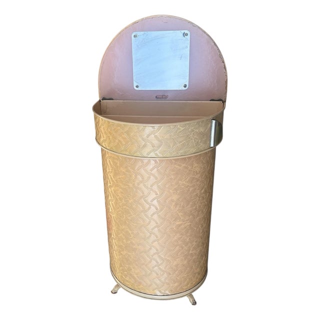 Pearl Wick Pink Vinyl Hamper With Vanity Tray Hollywood Regency 1950s For Sale