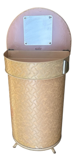 Pearl Wick Pink Vinyl Hamper With Vanity Tray Hollywood Regency 1950s