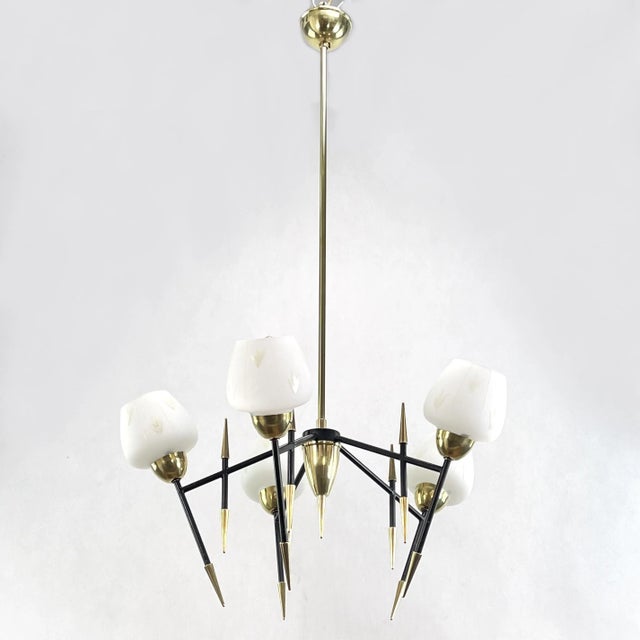 Midcentury ceiling lamp - 1950s The black, gold and white lamp is a real classic from the 1950s. This chandelier has an...