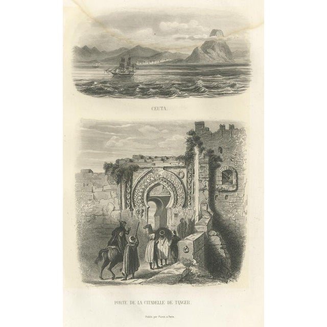 Alphonse Boilly, Ceuta from the Sea and Citadel Gate of Tangier, Morocco, 1859, Engraving For Sale - Image 9 of 9