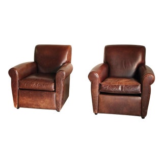 Restoration Hardware Leather Club Chairs - a Pair For Sale