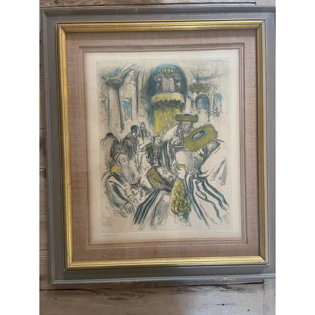 1920s Rare Ira Moskowitz Judaica Lithograph, Signed & Numbered Xxiv/XXV – Synagogue Interior Scene, Framed For Sale - Image 5 of 10