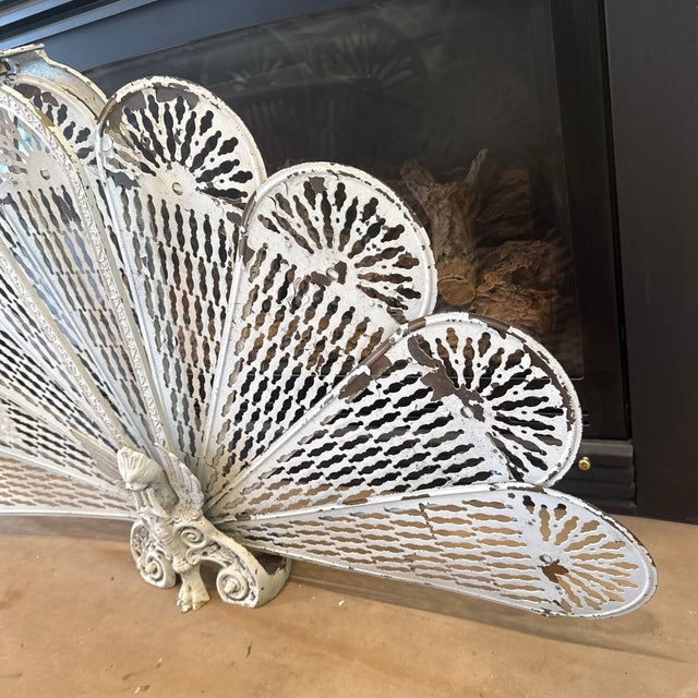 Mid 20th Century Victorian Revival Folding Fan Brass Painted Winged Griffin Fireplace Screen For Sale - Image 4 of 8