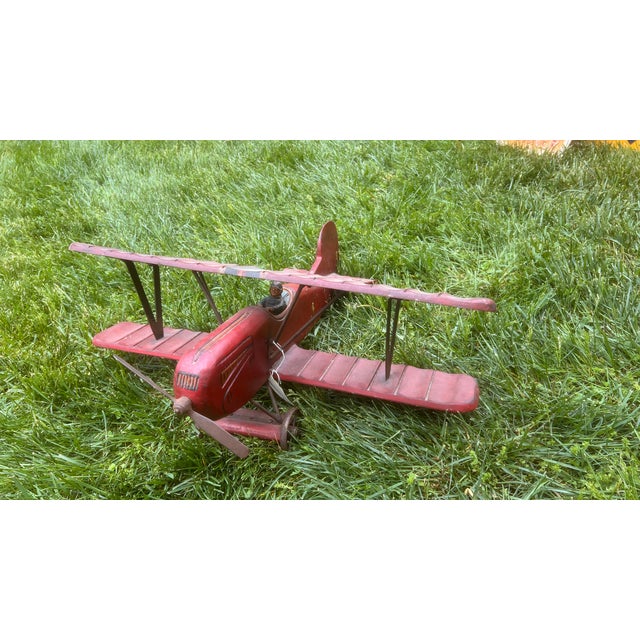 One of a Kind Find! Early 1900‘s Wooden “Red Baron” Toy Bi-Plane Airplane. 30 inch wingspan, 27 inches in length, and 13...