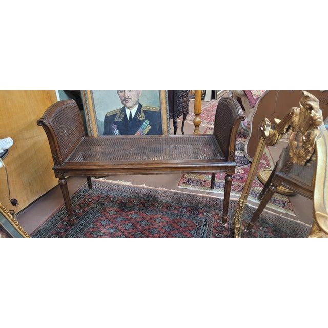 English Antique Georgian Style Cane Window Bench For Sale - Image 3 of 13