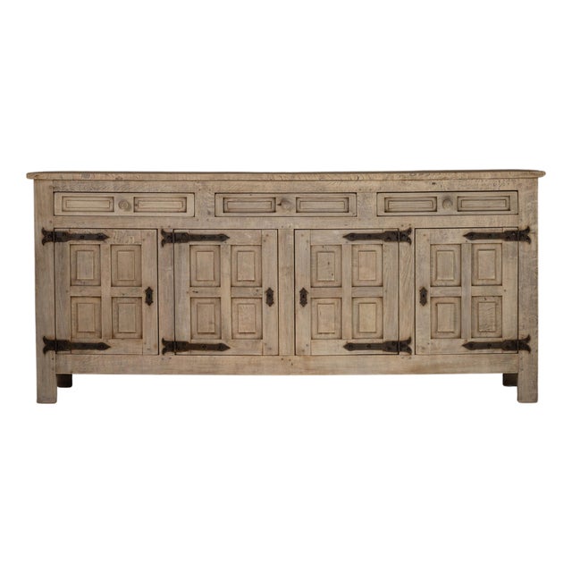 1970s French Primitive Oak Buffet With Iron Hardware For Sale