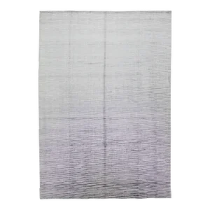 2010s Contemporary Handmade Gray Wool & Silk Rug With Abstract Pattern