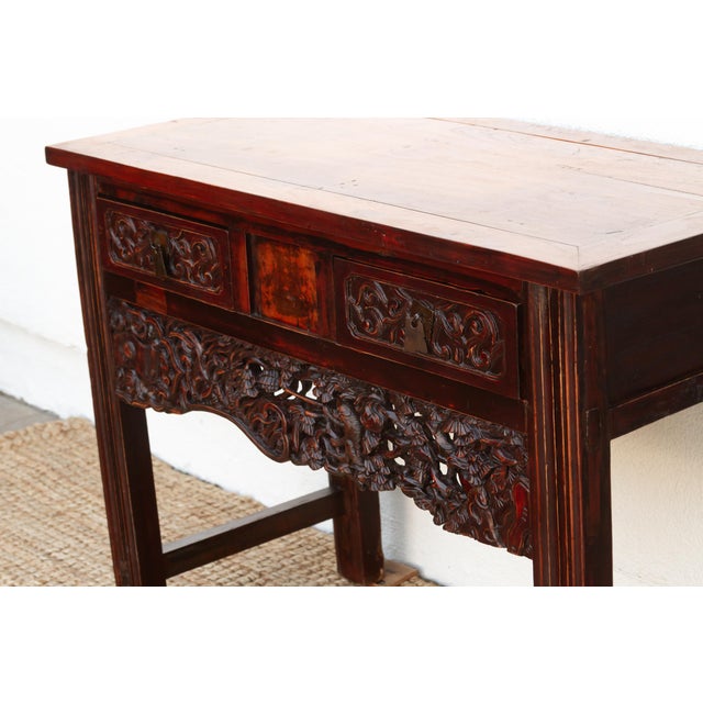 Rustic Heavily Carved Chinese Altar Console For Sale - Image 4 of 14