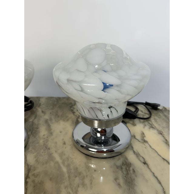 1970s Vintage Italian Bedside Lamps in Chromed Metal and Murano Glass, 1970, Set of 2 For Sale - Image 5 of 9