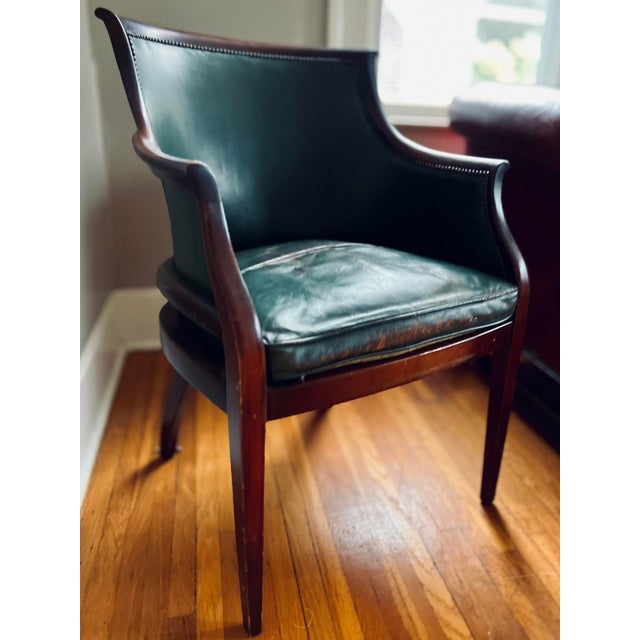 Midcentury Green Leather Club Chair With Nailhead Trim in the Style of Hickory Chair For Sale - Image 13 of 14
