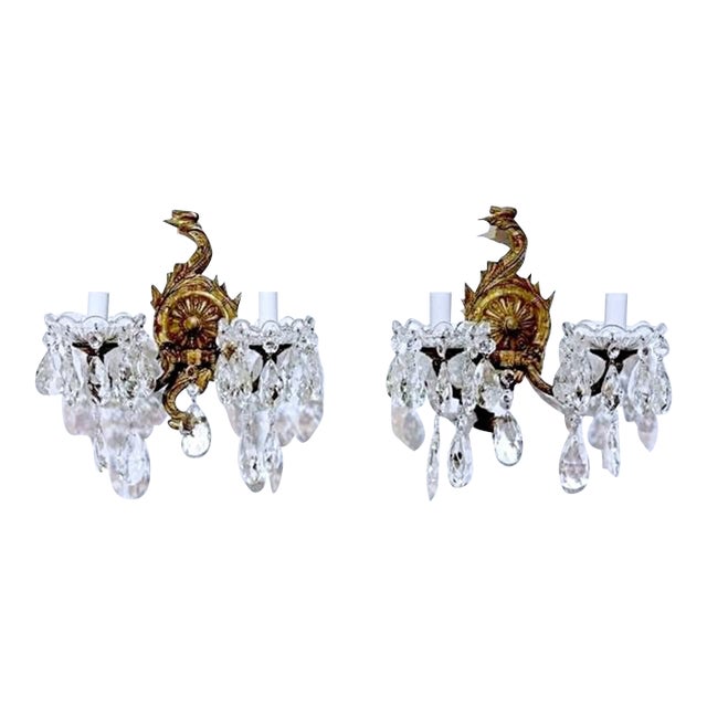 1930s Bronze Sconces With Crystal Prisms - a Pair For Sale