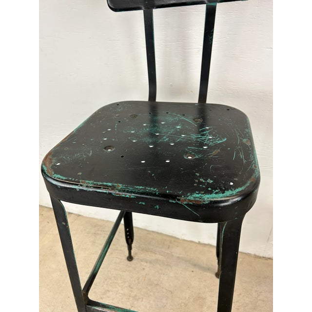 Black Pair of Black Painted Industrial Stools With Unique Patina For Sale - Image 8 of 12