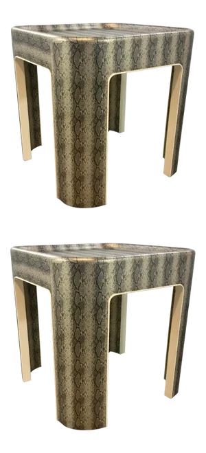 Mr and Mrs Howard Modern Faux Python End Tables Prototypes Pair
