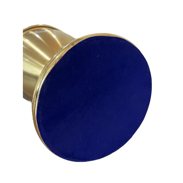 Late 20th Century Extra Large Brass Urn Lamps With Navy Pleated Shades - a Pair For Sale - Image 10 of 11