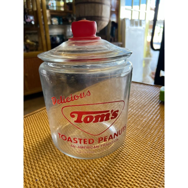 1950s Red Tom's Peanut Grocery Store Display Advertisement Jar For Sale - Image 4 of 6