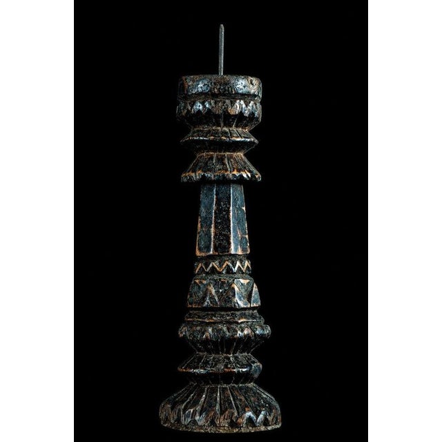 Antique Carved Wooden Candlestick with Gilt and Painted Decoration, 1900 For Sale - Image 3 of 5