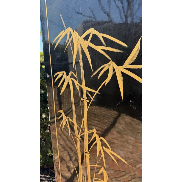Late 20th Century Four-Panel Asian Lacquer Screen With Mother-of-Pearl Inlay, 72” H For Sale - Image 16 of 18