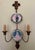 Beautiful fleur-de-lis and scrolling foliate design, two curved arms, giltwood-style candle sconces in a long, narrow...