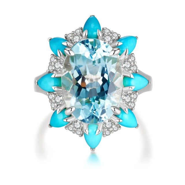 Kai Blue Topaz Turquoise Aquamarine Cocktail Ring in 14k Gold Ring, size 6.5 For Sale - Image 10 of 12