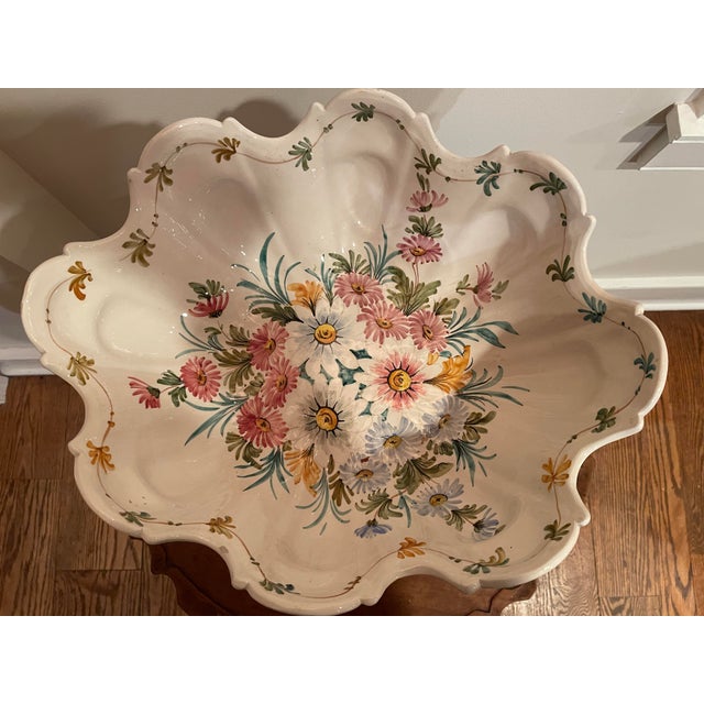 Vintage Bassano Italy Hand-Painted Majolica Pedestal Centerpiece Bowl For Sale - Image 4 of 10