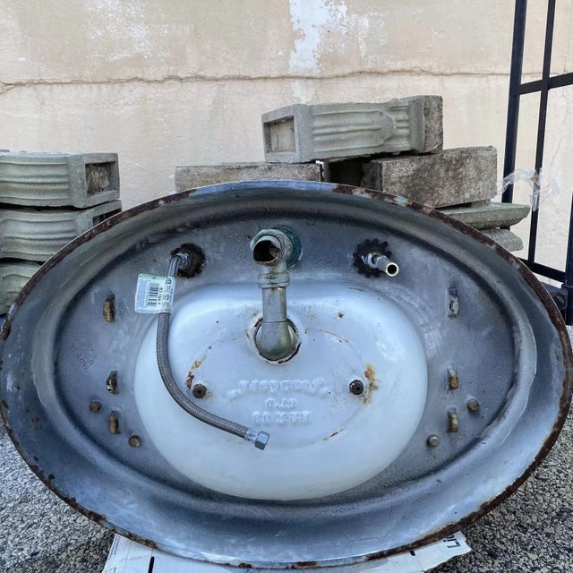 Antique Victorian White Cast Iron Porcelain Enamel Pedestal Bathroom Sink For Sale - Image 11 of 12