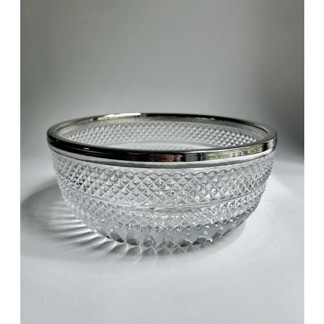 Mid 20th Century Stamped German Silver Plate Rimmed Clear Lead Crystal Serving Bowl For Sale - Image 18 of 18