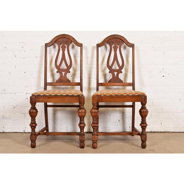 Berkey & Gay Style Antique English Jacobean Carved Walnut Side Chairs or Dining Chairs, Pair For Sale - Image 11 of 11