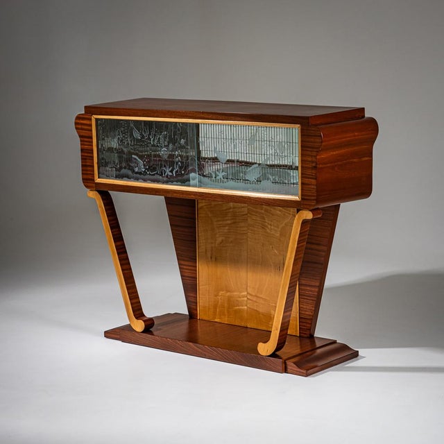 1940s Mid-Century Bar Cabinet with Etched Underwater Scene, Italy For Sale - Image 5 of 11
