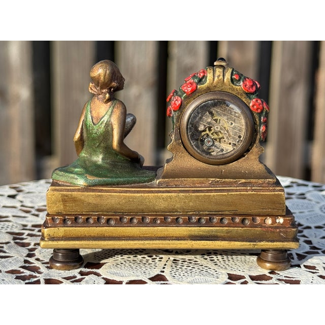 Metal Antique "Viennese Bronze" Figurine Ft. Ballerina W/Omega Clock & Erotic Chamber For Sale - Image 7 of 18