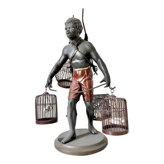 Vintage Nubian Blackamoor Bird Seller Statue by Petites Choses For Sale