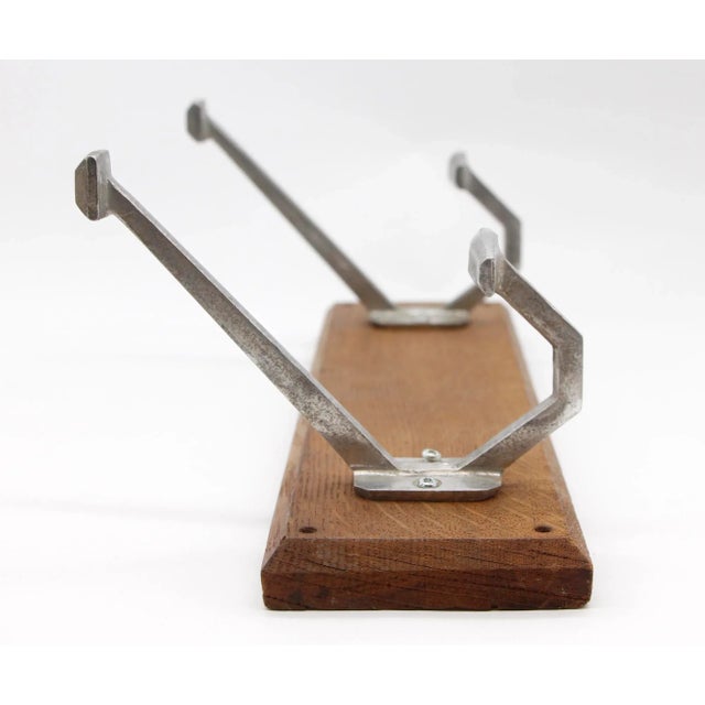 Mid 20th Century European Aluminum Hook 15 In. Wood Wall Rack For Sale - Image 4 of 7