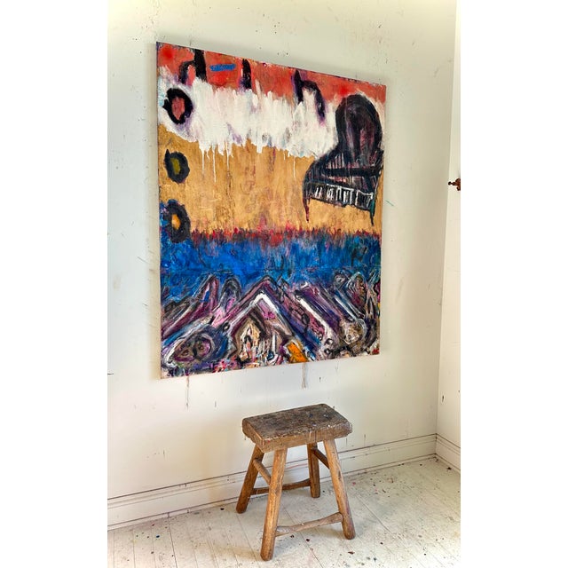 A large abstract painting with themes of love and loss, giving and taking inside the sweet and intoxicating web of life....
