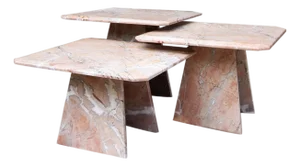 Postmodern Italian Vintage Pink Marble Nesting Tables-- Set of 3