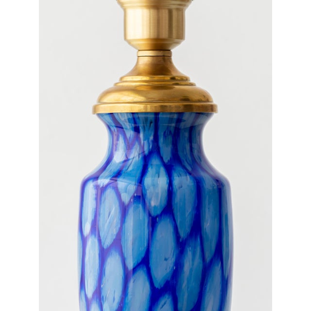 Art Deco Bohemian Blue Art Glass Table Lamp with Cast Brass Base.Czechoslovakia, 1920s For Sale - Image 12 of 18