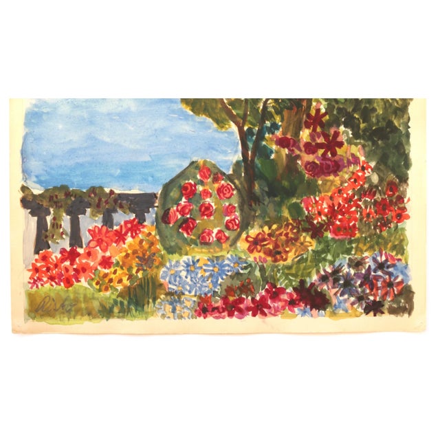 Mid-Century 50s Amalfi Coast Landscape Outsider Folk Art Water Color Painting For Sale - Image 4 of 6