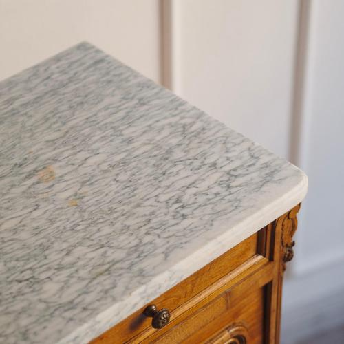 Antique French Bedside Table with Marble and Porcelain Top, 1890s For Sale - Image 14 of 17