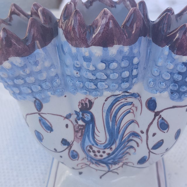 Traditional Late 20th Century ​Miniature Hand-Painted Portuguese Faience Tulipiere With Rooster Motif For Sale - Image 3 of 6