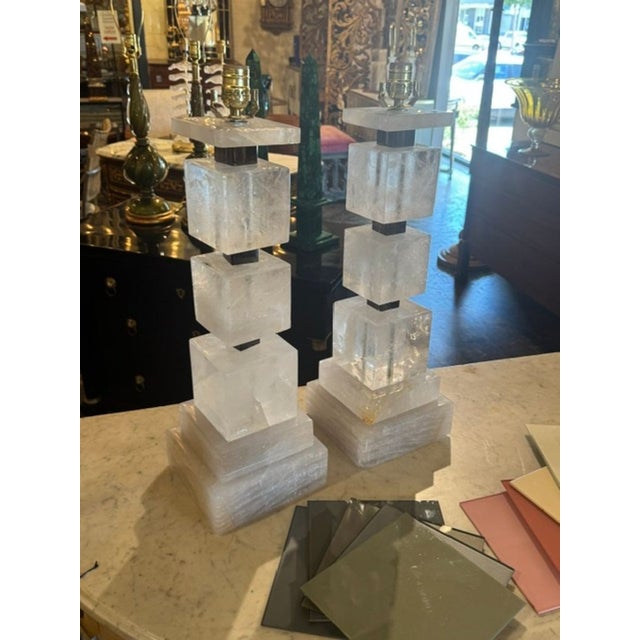 Pair of Large Scale Rock Crystal Block Lamps For Sale In Dallas - Image 6 of 7