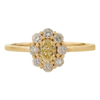 Vintage-Inspired Natural Yellow Diamond Cluster Engagement Ring 14k Gold Size 4 For Sale