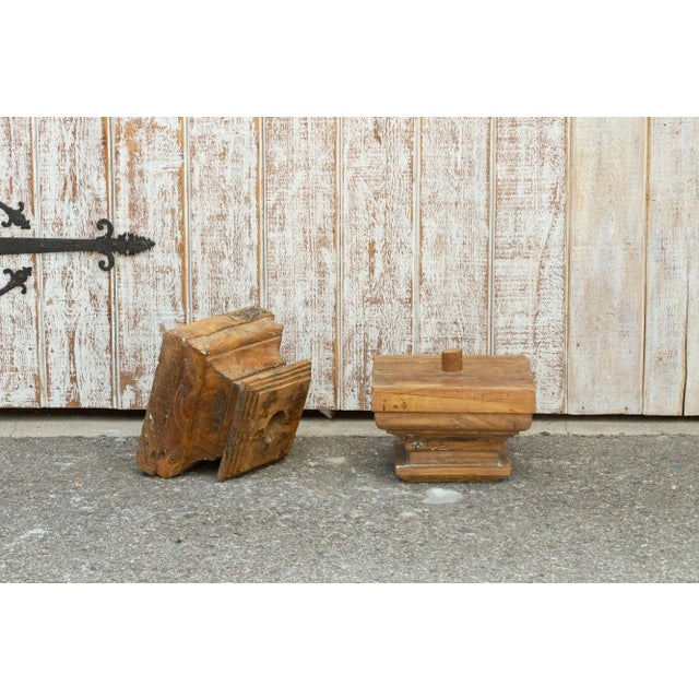 Set of Two Teak British Colonial Column Capitals For Sale In Los Angeles - Image 6 of 6