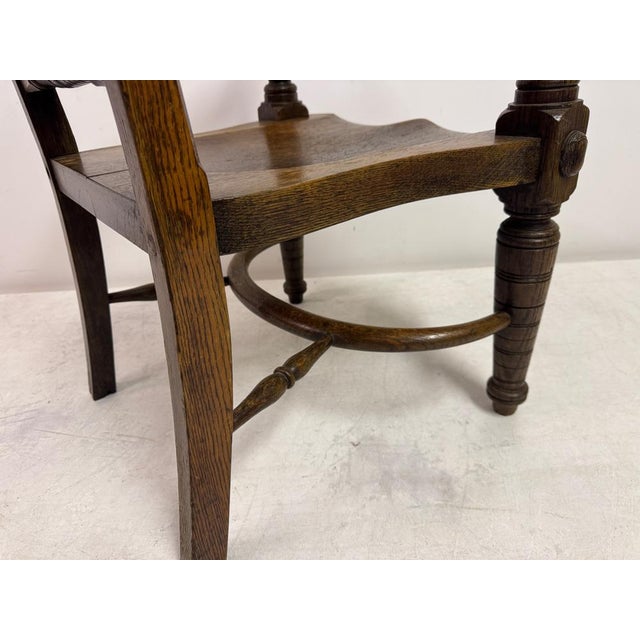 Arts and Crafts Oak Armchair with Saddle Seat, Early 20th Century For Sale - Image 11 of 14
