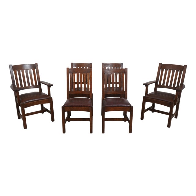 Set of 6 Stickley Mission Oak Dining Room Chairs For Sale